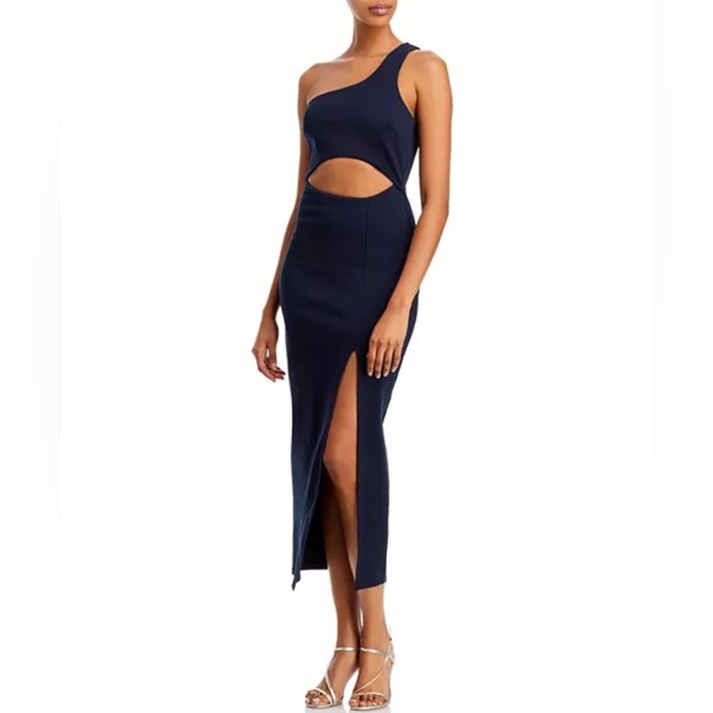 Bloomingdales Fore One Shoulder Cutout bodycon Dress in Navy Blue